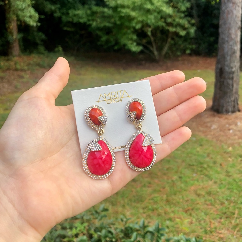 Amrita Singh Coral and Fuschia Pave Riverside Earring - New with tags as4 - Picture 2 of 6